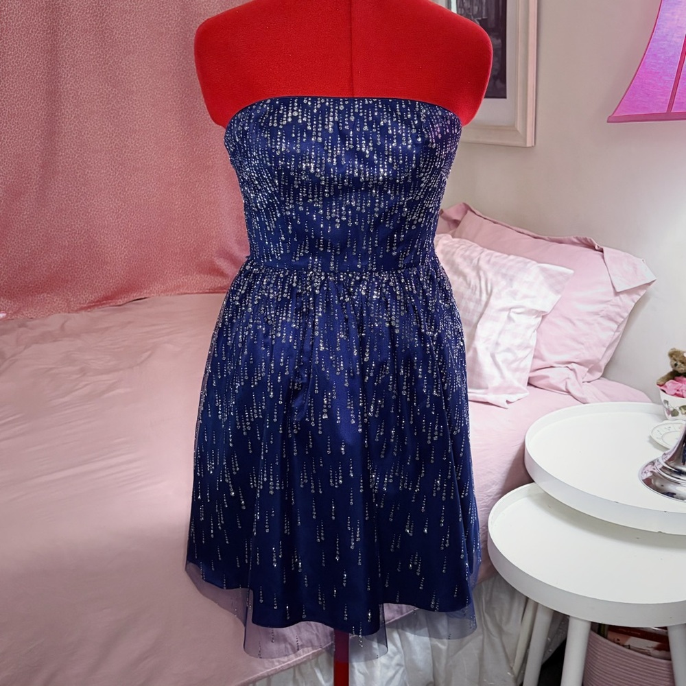 Hailey Logan Blue and Silver Prom Dress